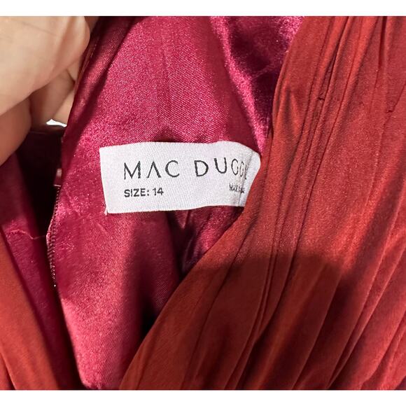 Mac Duggal Red Chiffon Open Sleeve A Line Gown Garnet Size 14 NWT 67414 Romantic - Picture 16 of 16